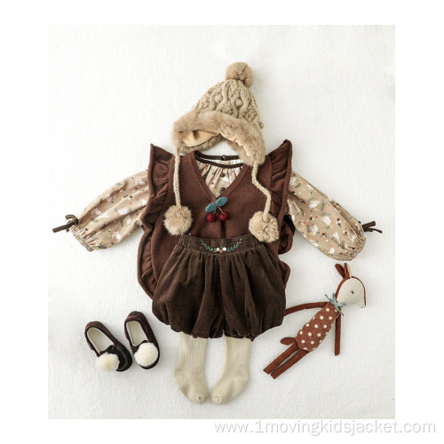 Girls' Knitted Casual Jacket With Wooden Ears